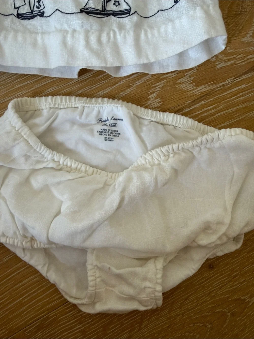 Ralph Lauren White Sailboat Embroidered Baby Dress 100% linen
